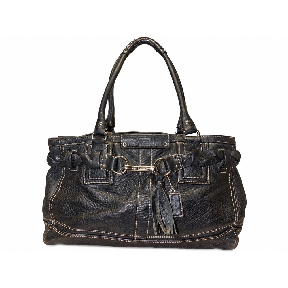 Coach Bleecker Black Pebbled Leather Braided Tote Bag 12097